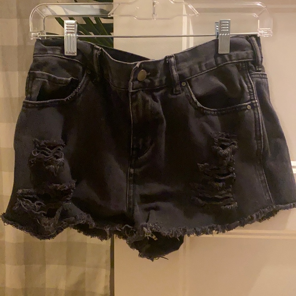 Ripped black denim shorts